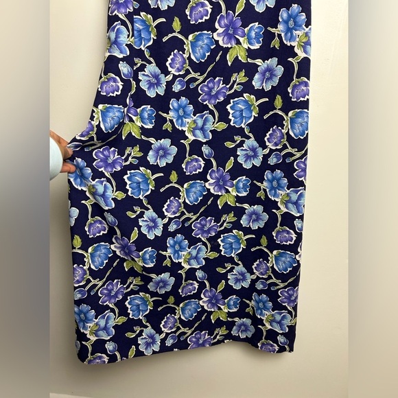 VTG Y2K Byer Studio Women 12 Midi Dress Floral Blue English Country Cottage slit - Picture 5 of 16